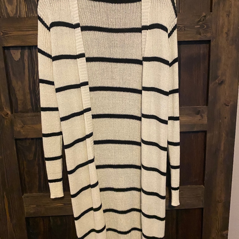 Black and white striped cardigan